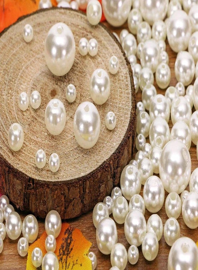 DIY Crafts 50 Pcs, Off White, 4mm-12mm White Round Pearls Beads Loose Spacer Beads for Necklaces Bracelets Earrings Rings Choker Jewelry Making Dress Shirt Sweater D (50 Pcs, Off White) - Image 3